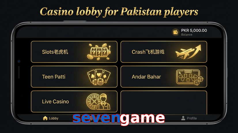 Lobby view of Sevengame for Pakistan users