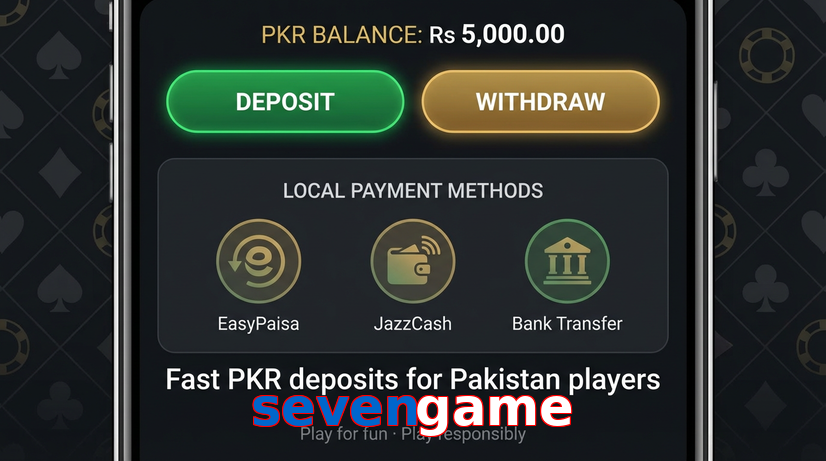 Deposit and withdrawal screen with PKR methods
